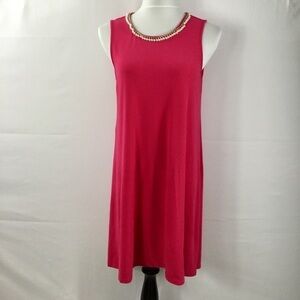 KARL Lagerfeld Pink Sleeveless Swing Trapeze Dress W/Faux Pearl & Chain Neckline